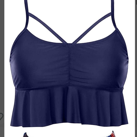 Women’s Flutter Swim Top. Navy Blue. Large - Picture 1 of 8